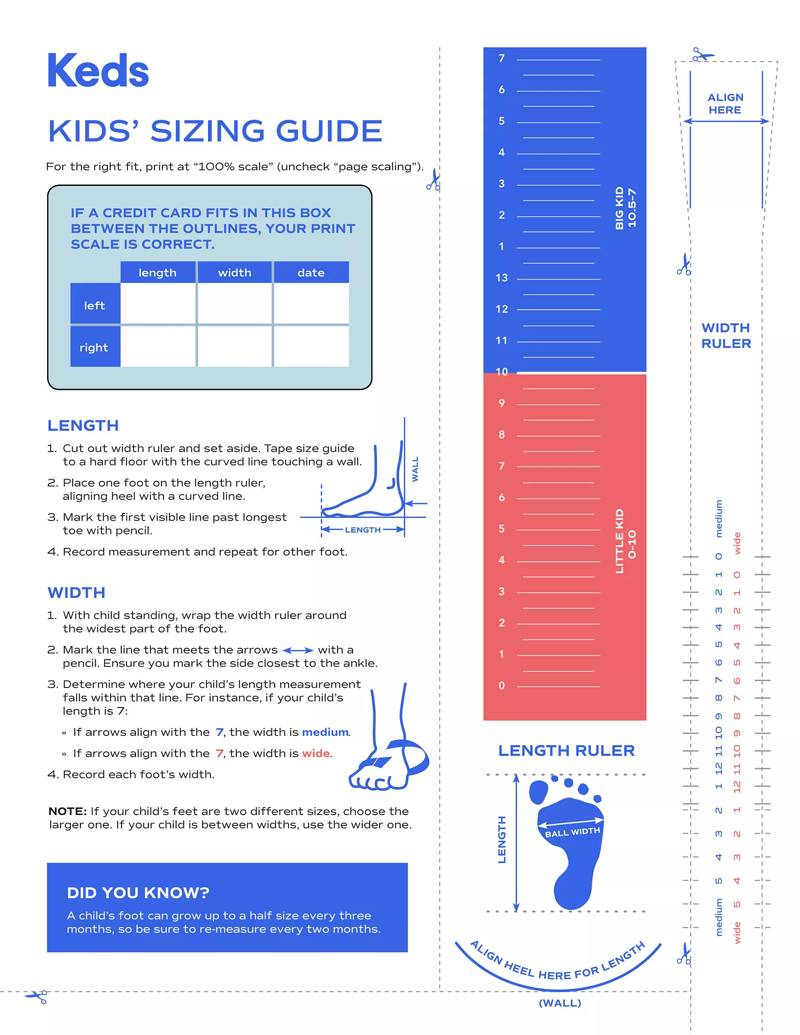 Keds infant size chart on sale