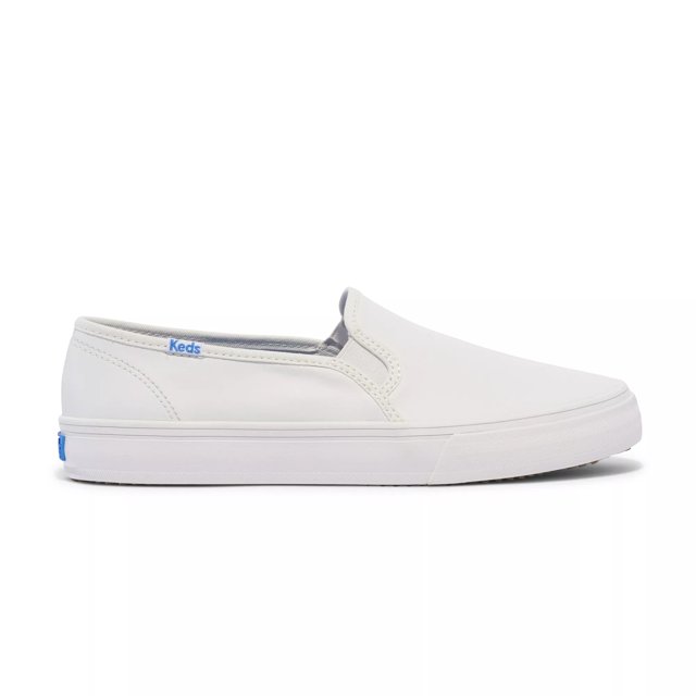 White leather slip shop on keds