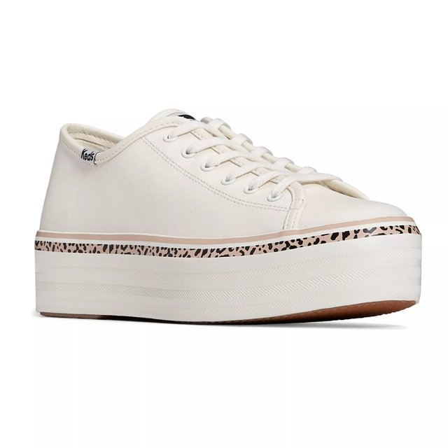Keds Triple Up Leather Leopard Stripe Foxing Lace Up