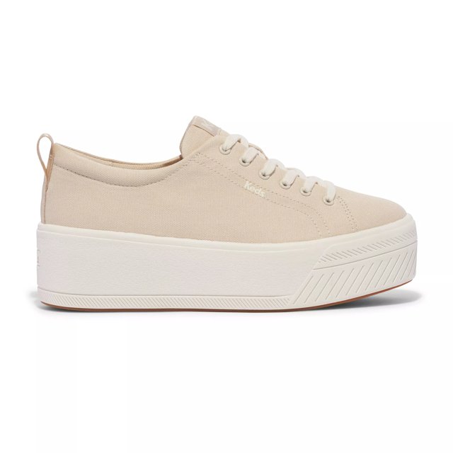 Keds Womens Skyler Canvas Lace Up Platform Sneakers Beige 8.5 Casual