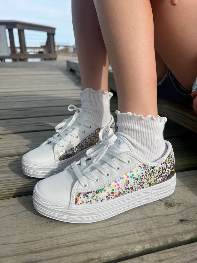 [ KEDS] ★TRIPLE CLEAR Keds Big Kids Triple Up Glitter Under Glass - Free Shipping