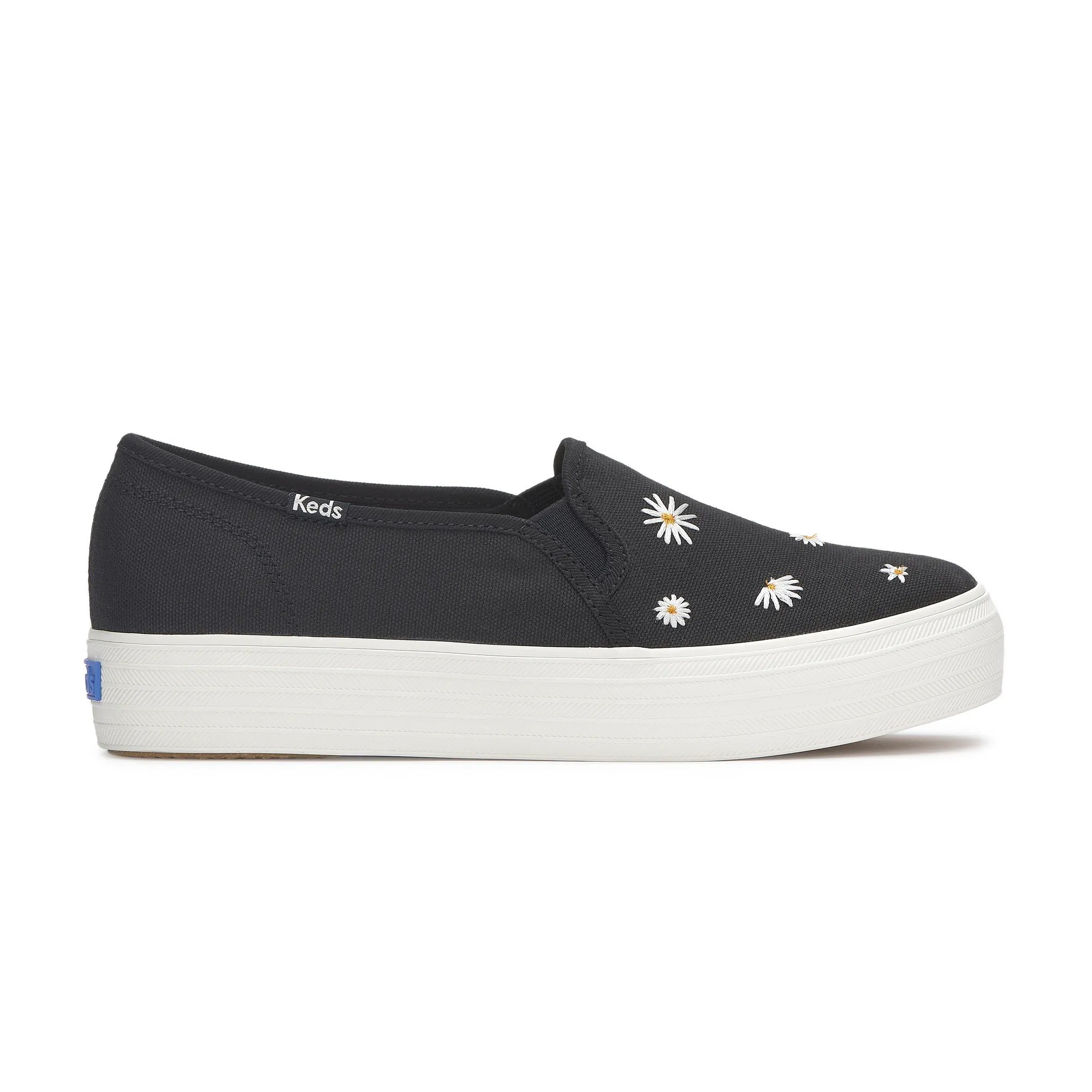 KEDS WOMEN'S TRIPLE DECKER CANVAS DAISY EMBROIDERY SLIP ON CANVAS SNEAKERS 