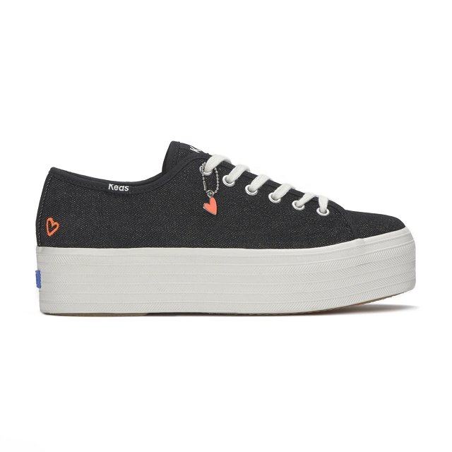 Keds Triple Up Washed Denim Heart Platform Sneakers 9