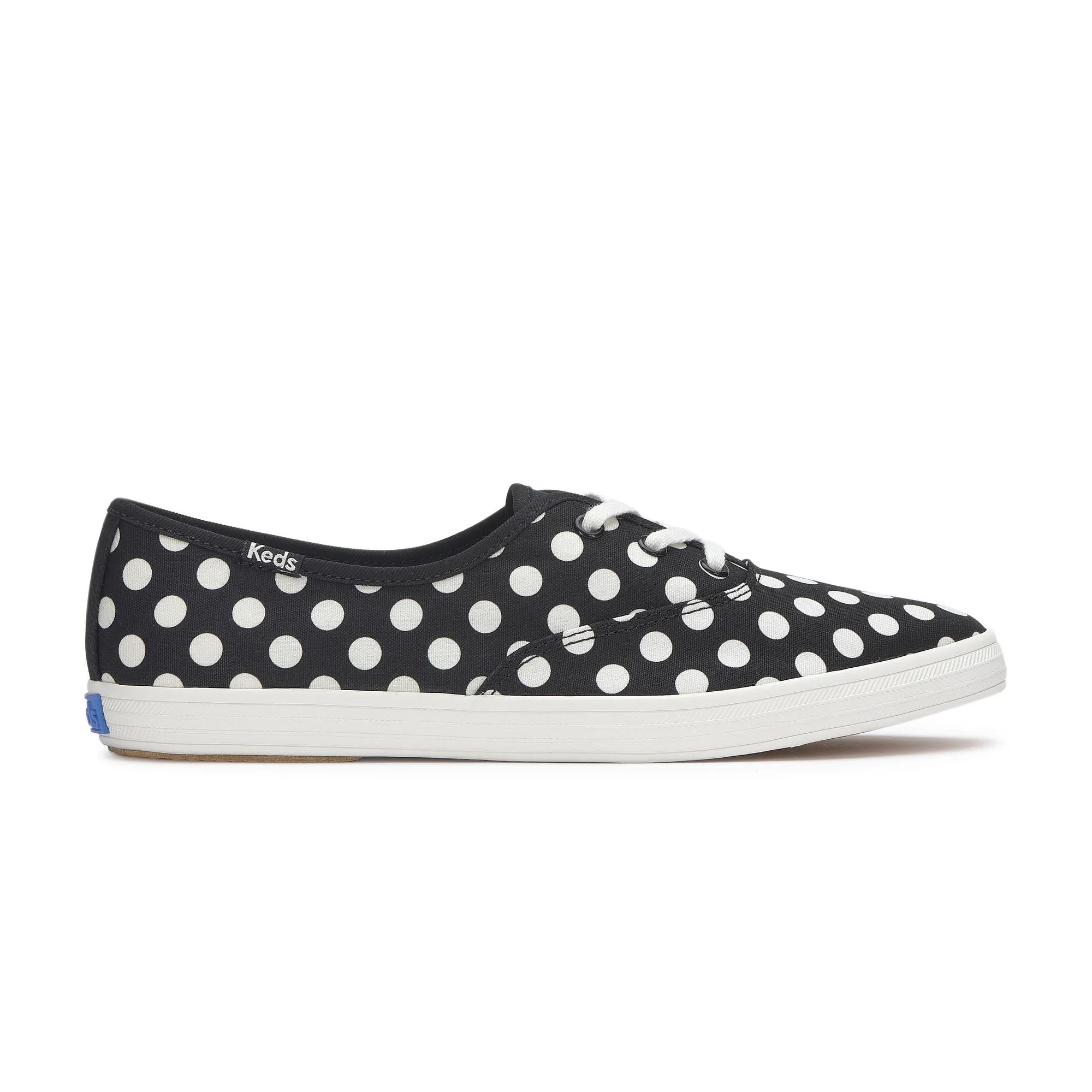 Keds Women's Champion Point Low Canvas Polka Dot Lace Up Canvas Sneakers In Black/white
